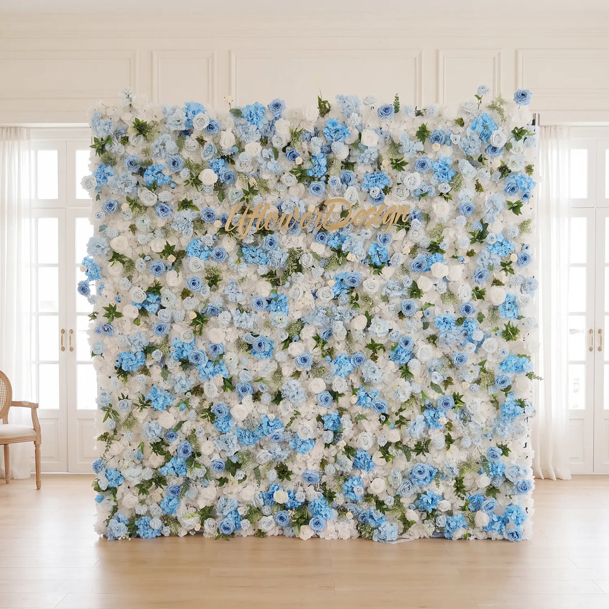 Uflower Blue White Flower Wall Backdrop Wedding Party Decoration SET80225