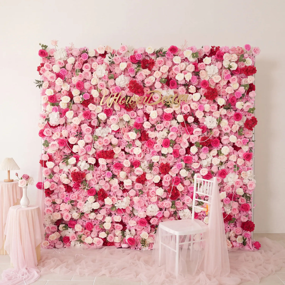 Uflower Pink Flower Wall Wedding Party Proposal Decor SET80228