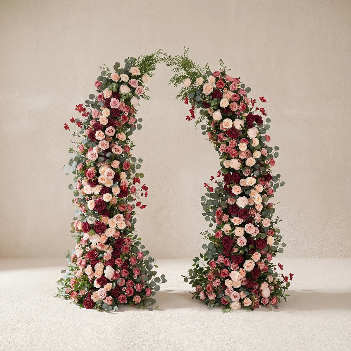 Uflower Pink Red Rose Floral Horn Arch Wedding Party Backdrop Decor SET80229