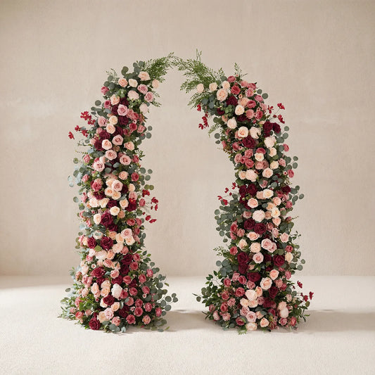 Uflower Pink & Red Rose Floral Horn Arch Wedding Party Backdrop Decor SET80229