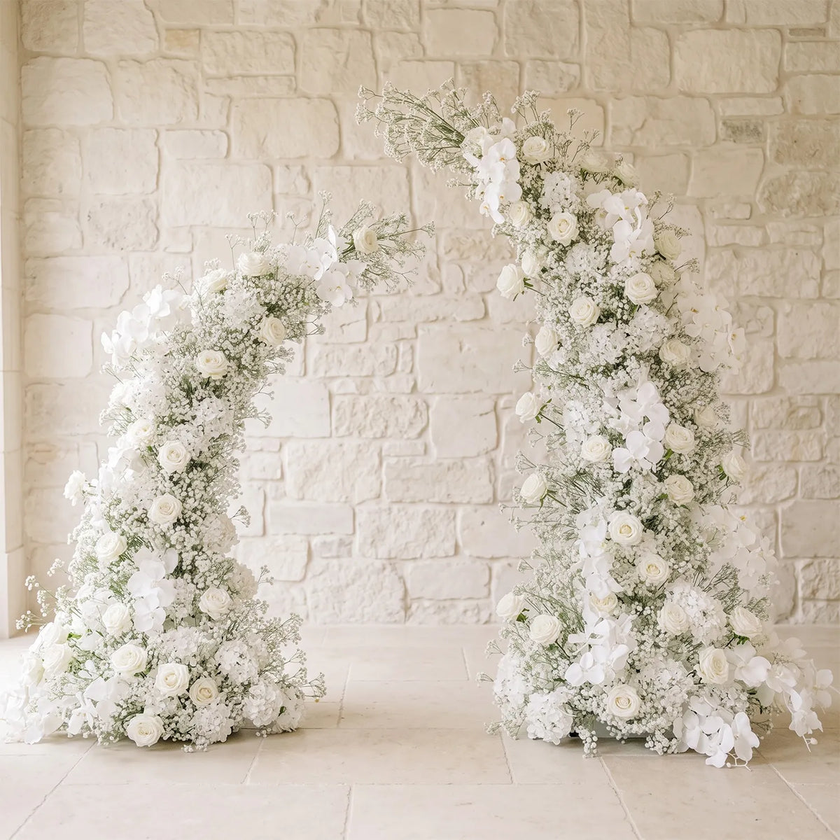 Uflower White Baby's Breath Floral Arrangement Horn Arch Wedding Backdrop Props SET80231