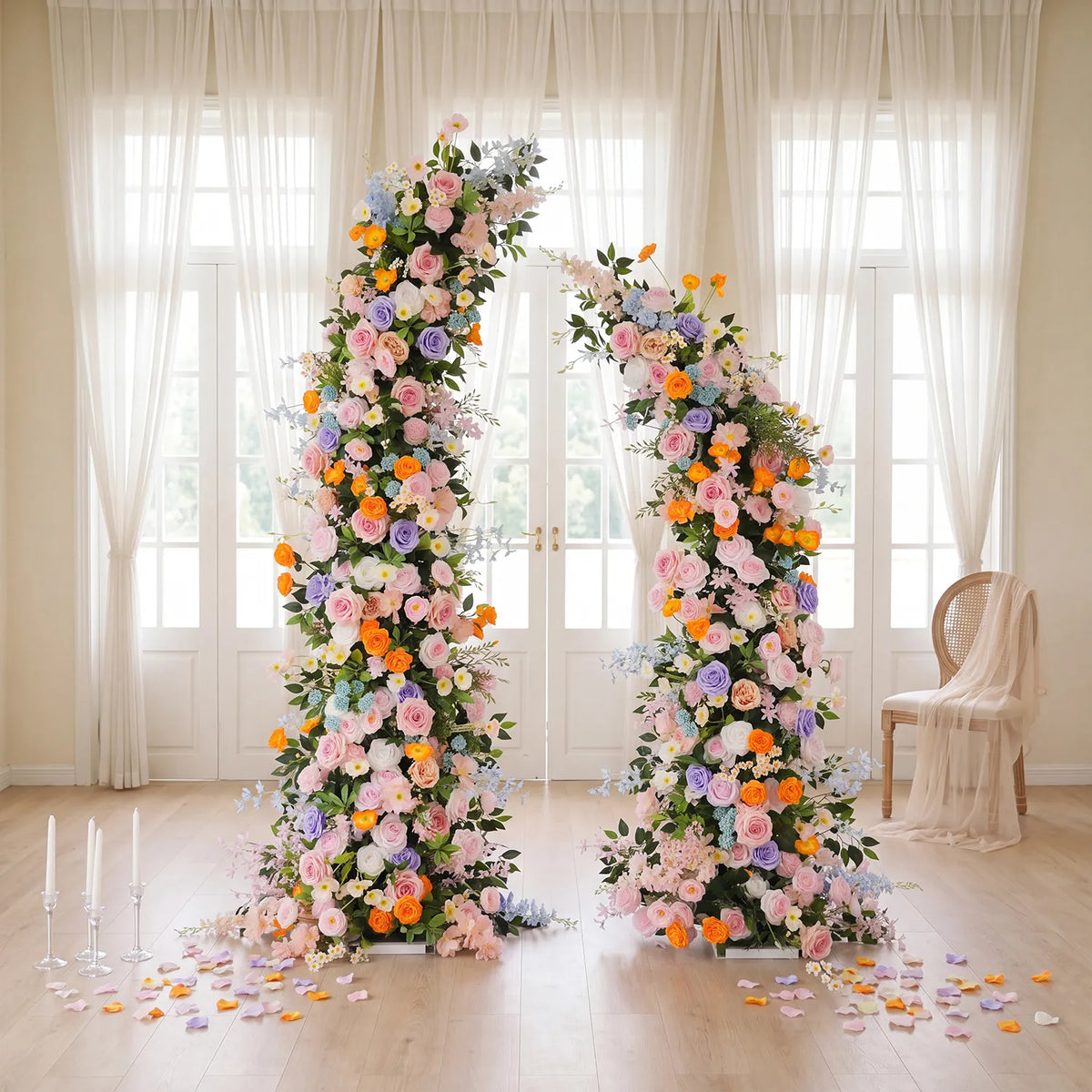 Uflower Pink Orange Greenery Floral Horn Arch Wedding Party Backdrop Decor SET80234