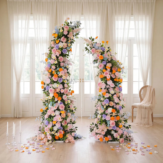 Uflower Pink Orange Greenery Floral Horn Arch Wedding Party Backdrop Decor SET80234