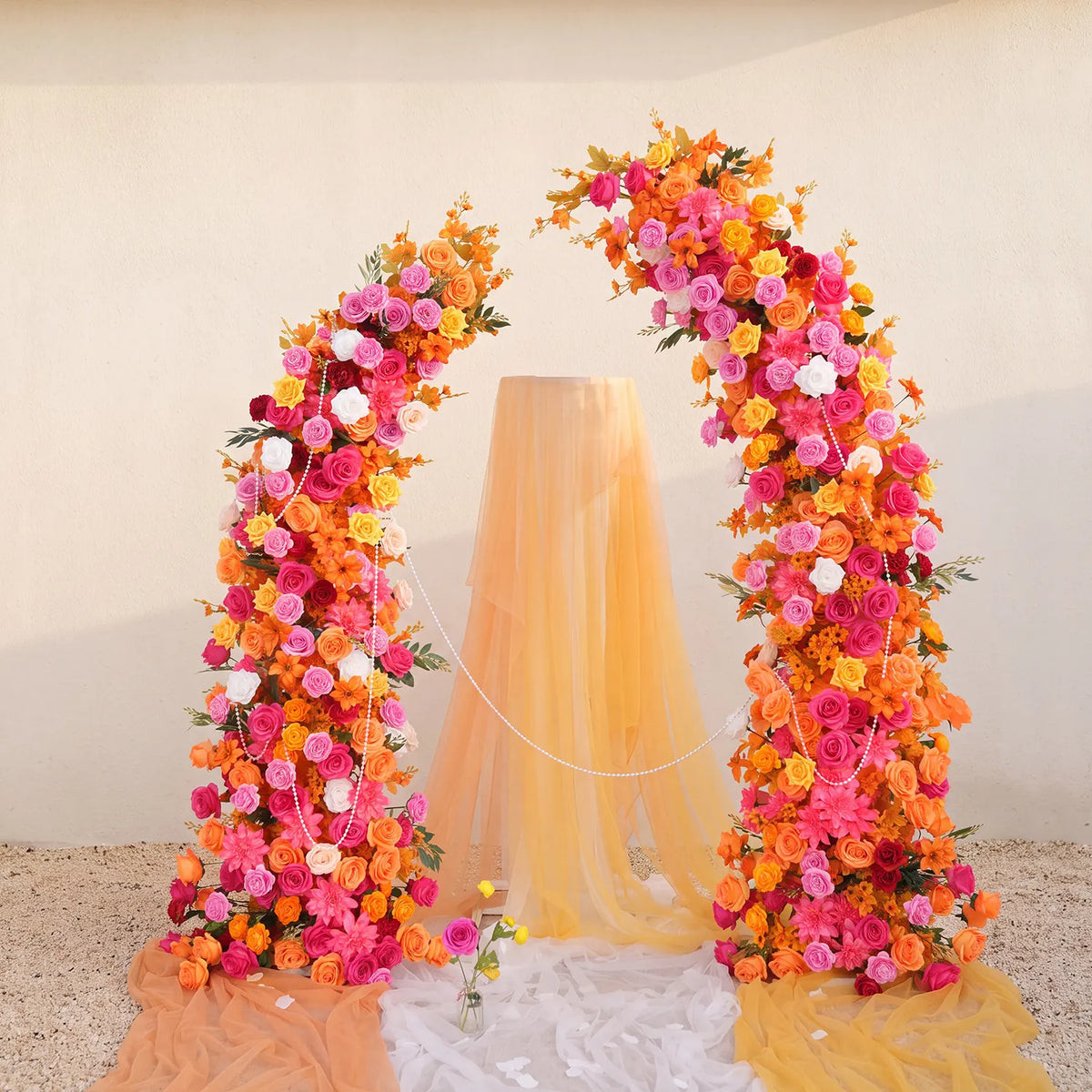 Uflower Orange-Rose Horn Arch Wedding Backdrop Party Event Decor Props SET80235