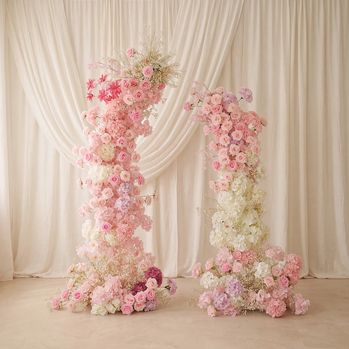 Uflower Pink White Floral Horn Arch Wedding Party Backdrop Decor SET80238