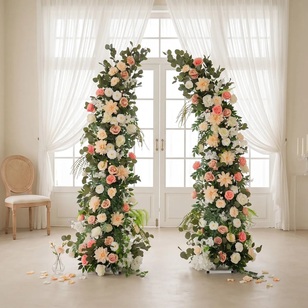 Uflower Pink White Greenery Horn Arch Wedding Backdrop Party Event Decor Props SET80252-01