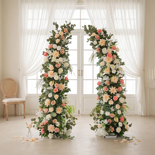 Toile de fond de mariage en arche avec fleurs roses, blanches et vertes Uflower, accessoires de décoration pour événements et fêtes SET80252-01
