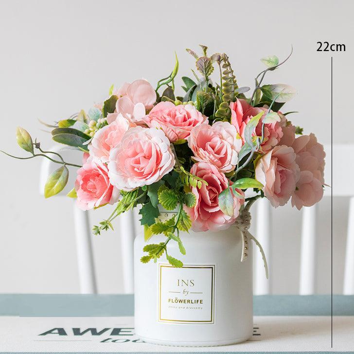Roses Simulation Flower Art Set Plastic Decoration Silk Flowers Small Arrangement Living Room - Uflower