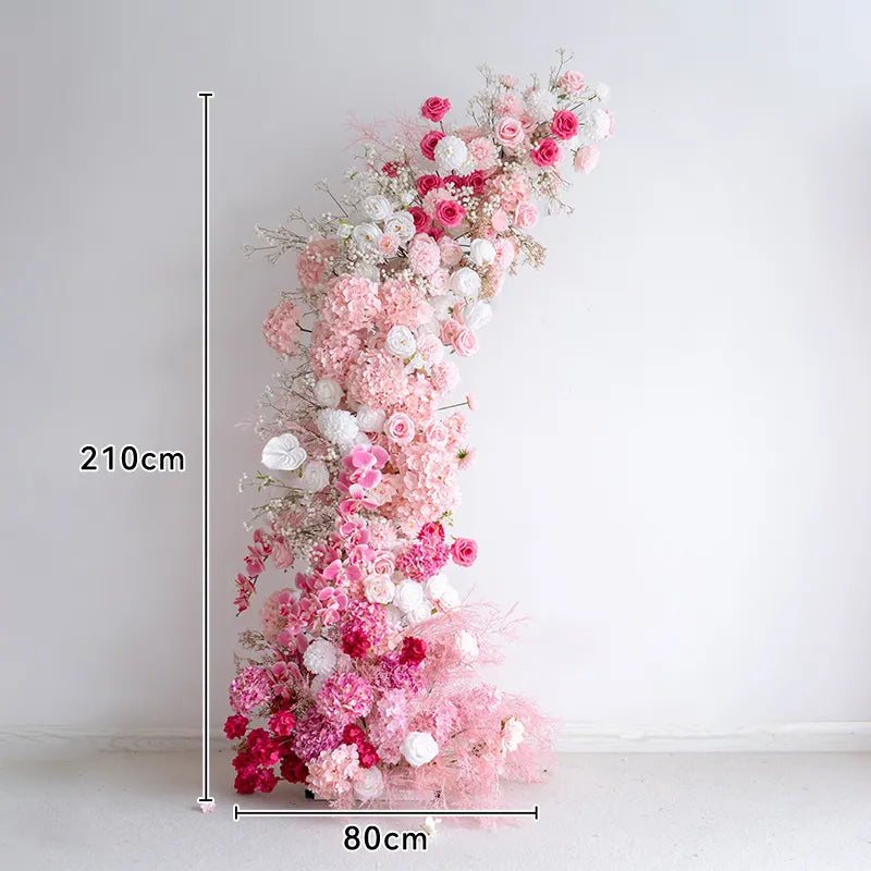 Uflower Pink White Horn Arch Floral Arrangement Wedding Backdrop Props SET80103