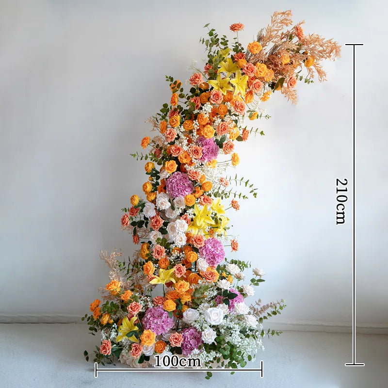 Uflower Orange Horn Arch Floral Arrangement Wedding Backdrop Props SET80139