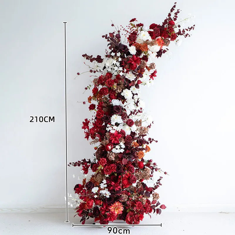 Uflower Red Floral Arrangement Horn Arch Wedding Backdrop Props SET80134-01
