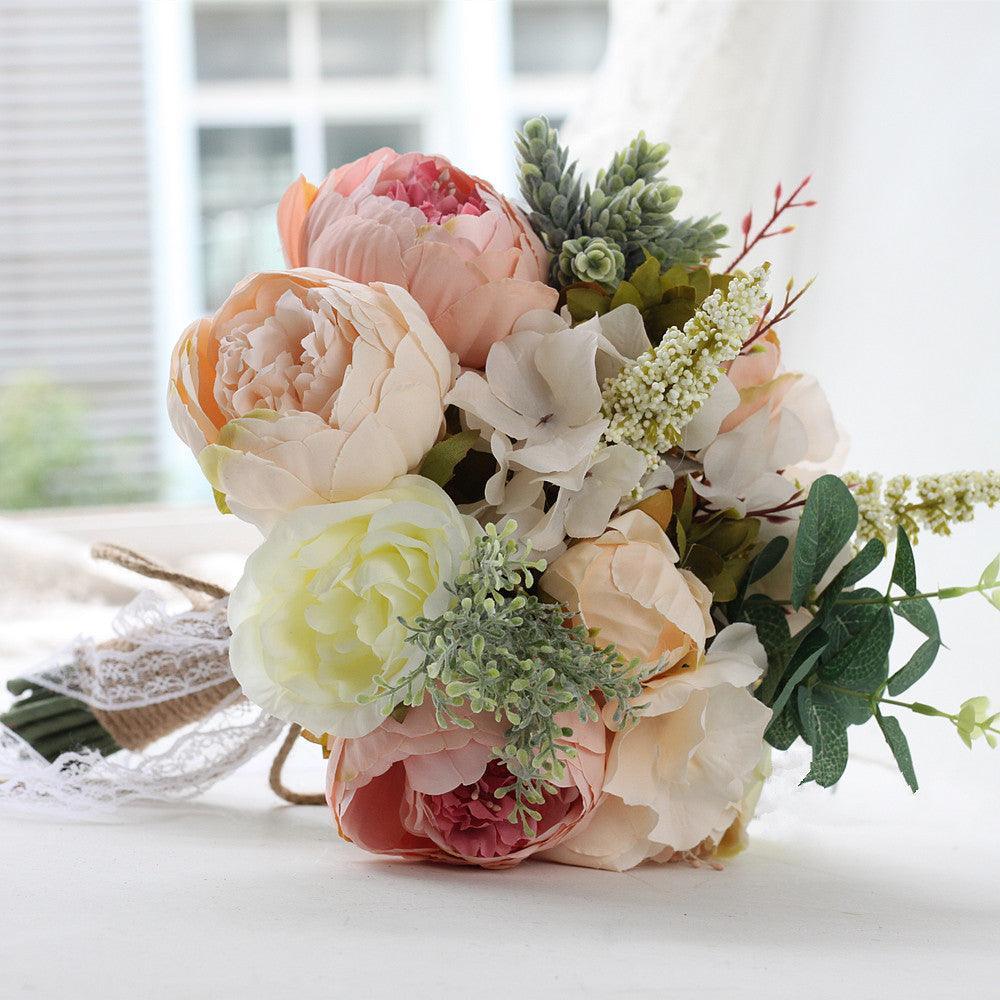 Simulation flowers succulent Mori mixed bouquet European outdoor wedding hand bouquet - Uflower