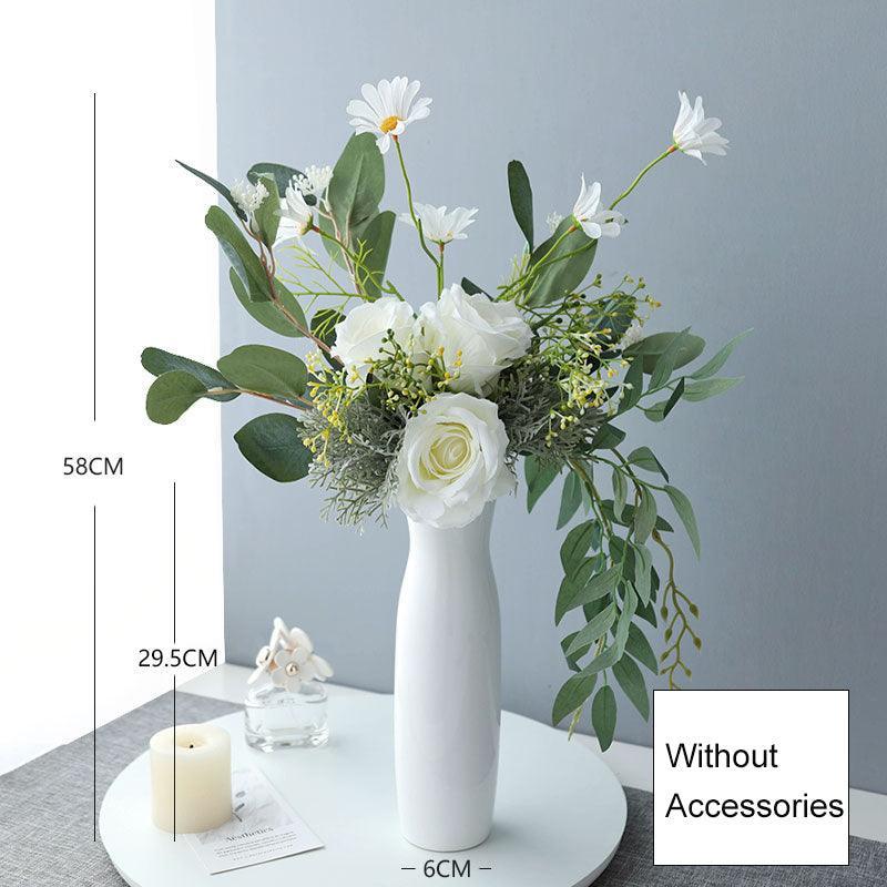 White simulated velvet rose bouquet desktop decoration - Uflower