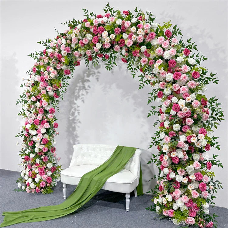 Uflower Hot Pink white Rose Green Leaves Floral Door Arch Wedding Party Backdrop Decoration - Uflower