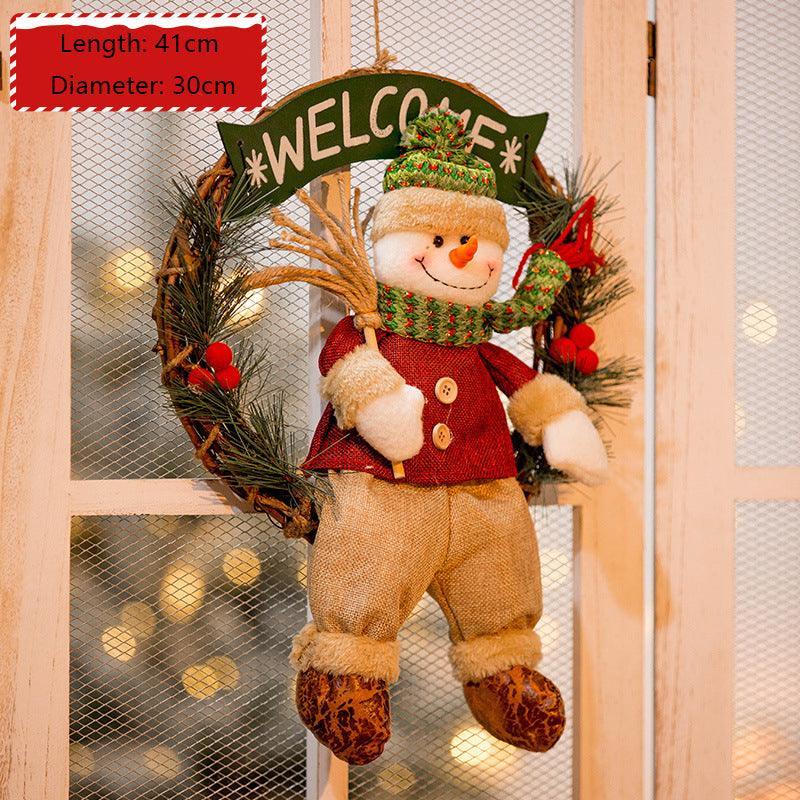 Christmas decorations hanging decorations Christmas snowman rattan circle hanging props for display - Uflower