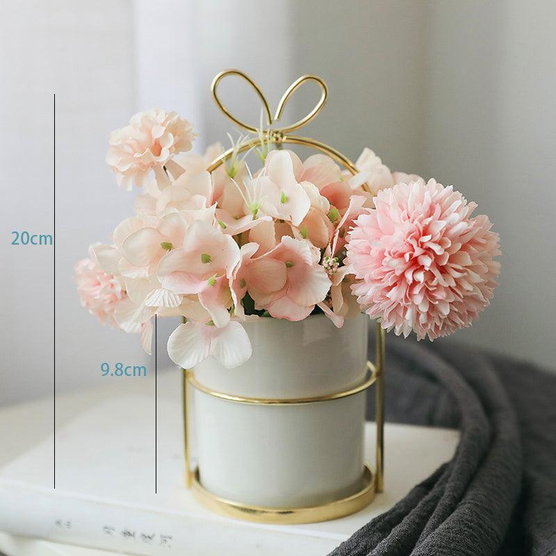 Small fresh simulation flower arrangement iron frame vase office decoration - Uflower