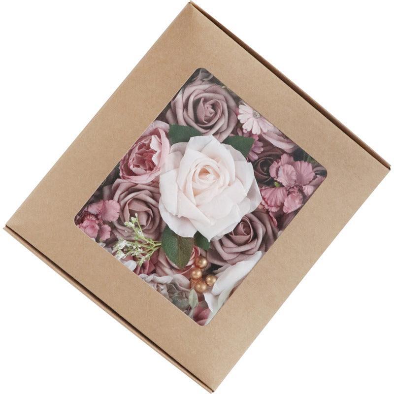 Simulation rose boxed flowers European wedding bridal bouquet DIY - Uflower