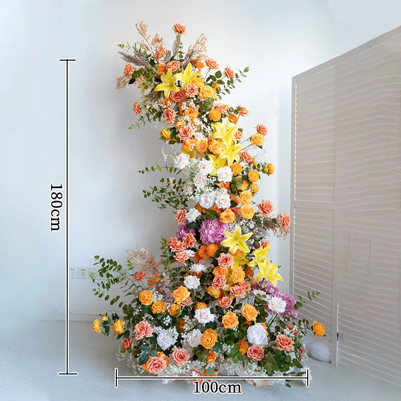 Uflower Orange Horn Arch Floral Arrangement Wedding Backdrop Props SET80139