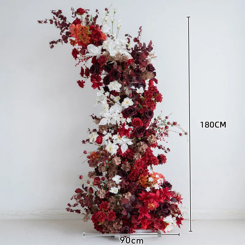 Uflower Red Floral Arrangement Horn Arch Wedding Backdrop Props SET80134-01