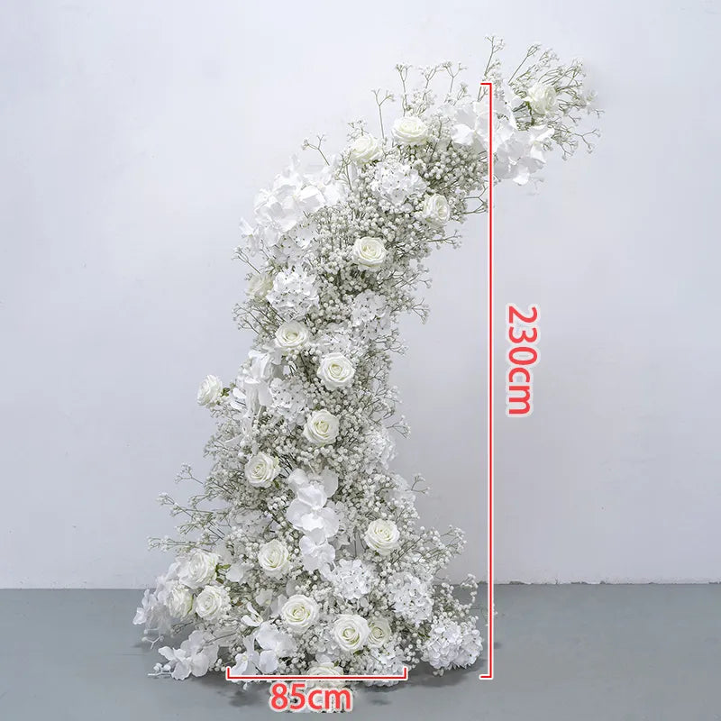 Uflower White Baby's Breath Floral Arrangement Horn Arch Wedding Backdrop Props SET80231
