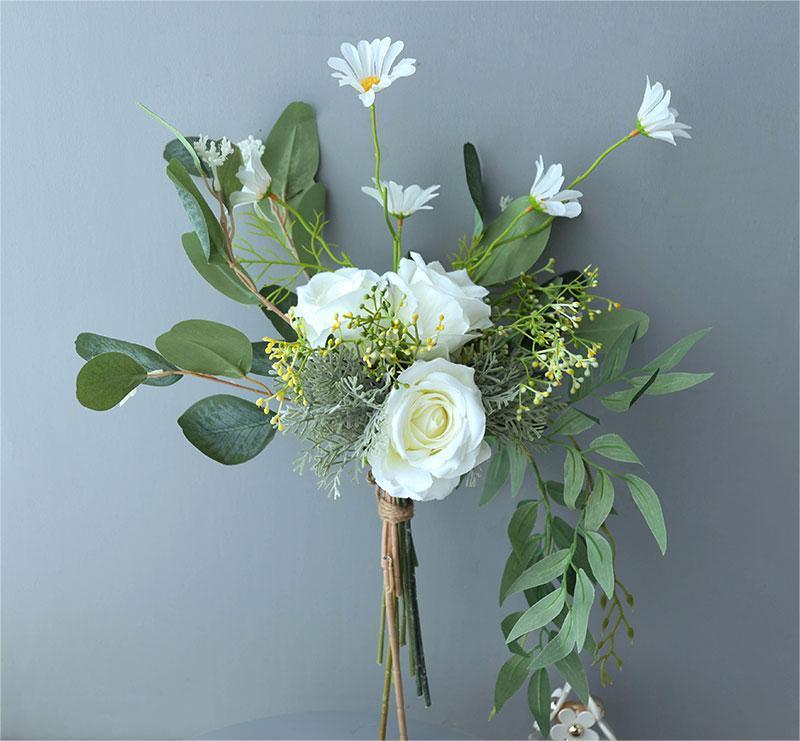 White simulated velvet rose bouquet desktop decoration - Uflower