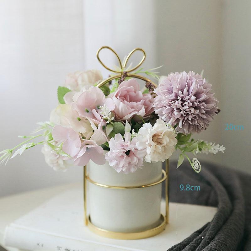 Small fresh simulation flower arrangement iron frame vase office decoration - Uflower