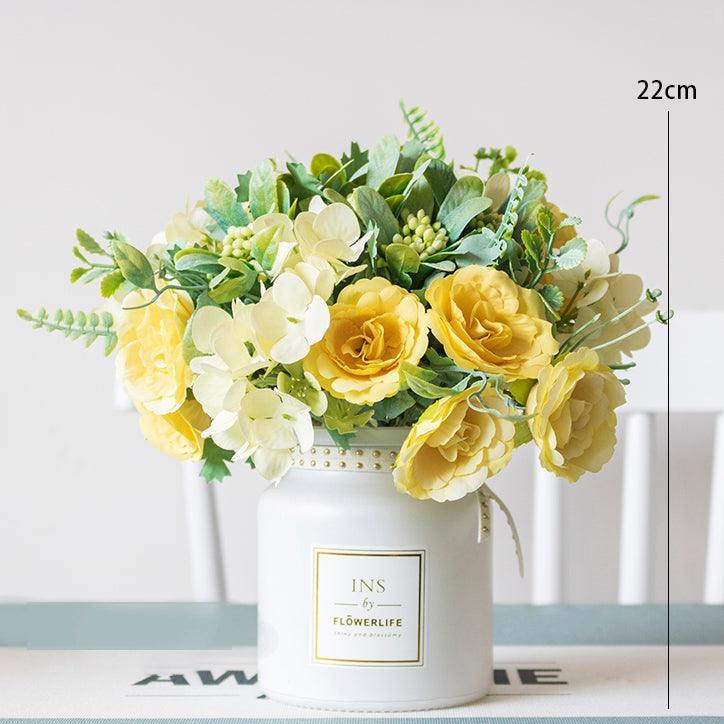 Roses Simulation Flower Art Set Plastic Decoration Silk Flowers Small Arrangement Living Room - Uflower