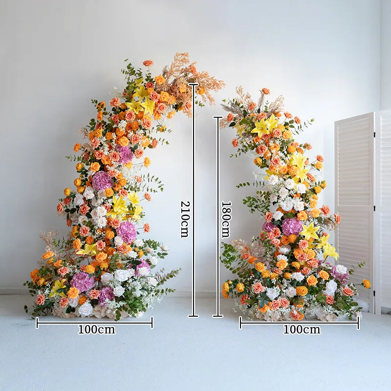 Uflower Orange Horn Arch Floral Arrangement Wedding Backdrop Props SET80139