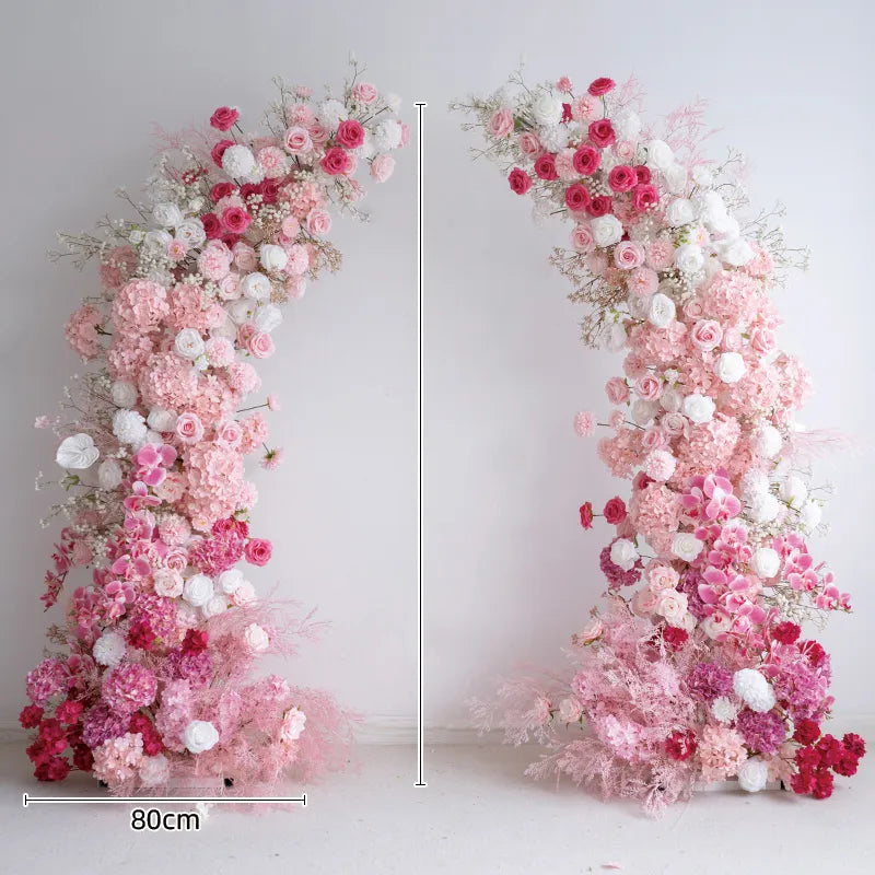 Uflower Pink White Horn Arch Floral Arrangement Wedding Backdrop Props SET80103
