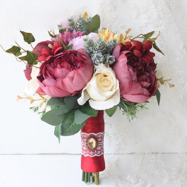 Simulation flowers succulent Mori mixed bouquet European outdoor wedding hand bouquet - Uflower