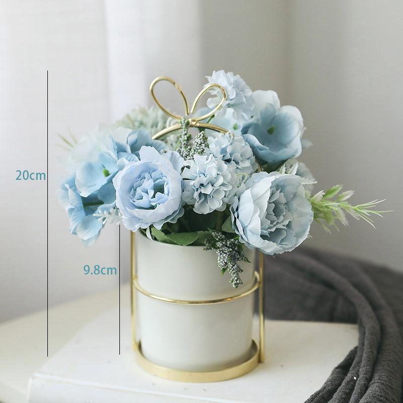 Small fresh simulation flower arrangement iron frame vase office decoration - Uflower