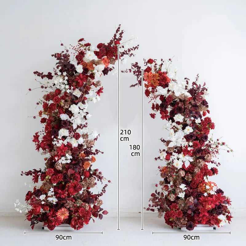 Uflower Red Floral Arrangement Horn Arch Wedding Backdrop Props SET80134-01
