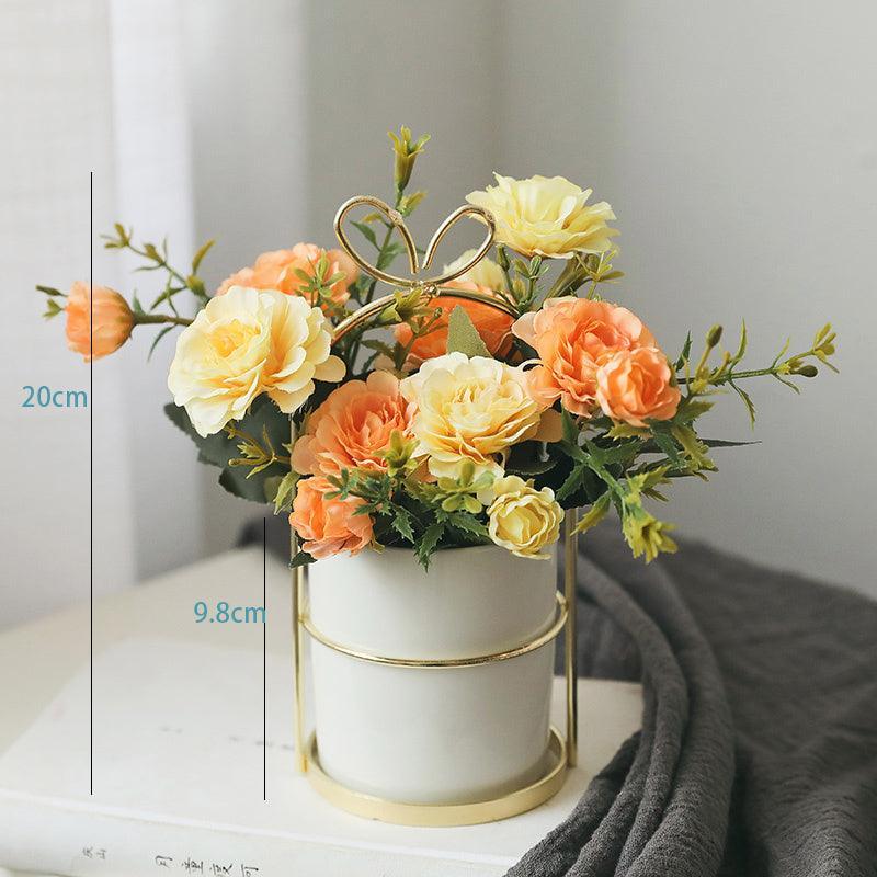 Small fresh simulation flower arrangement iron frame vase office decoration - Uflower