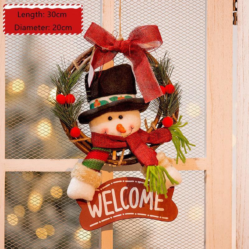 Christmas decorations hanging decorations Christmas snowman rattan circle hanging props for display - Uflower