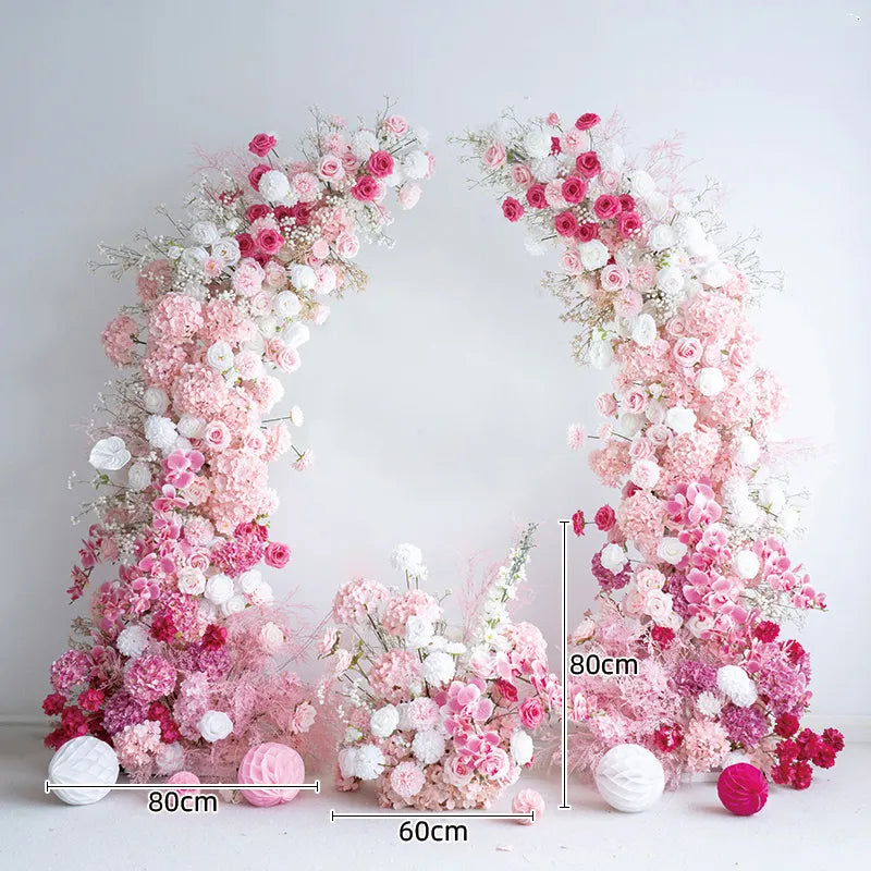 Arche florale Uflower rose et blanc avec cornes, accessoires de toile de fond de mariage SET80103