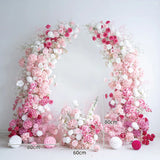 Arche florale Uflower rose et blanc avec cornes, accessoires de toile de fond de mariage SET80103