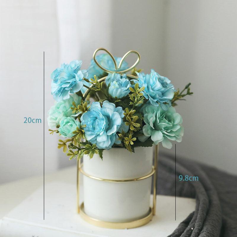 Small fresh simulation flower arrangement iron frame vase office decoration - Uflower