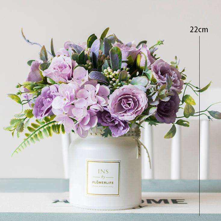 Roses Simulation Flower Art Set Plastic Decoration Silk Flowers Small Arrangement Living Room - Uflower
