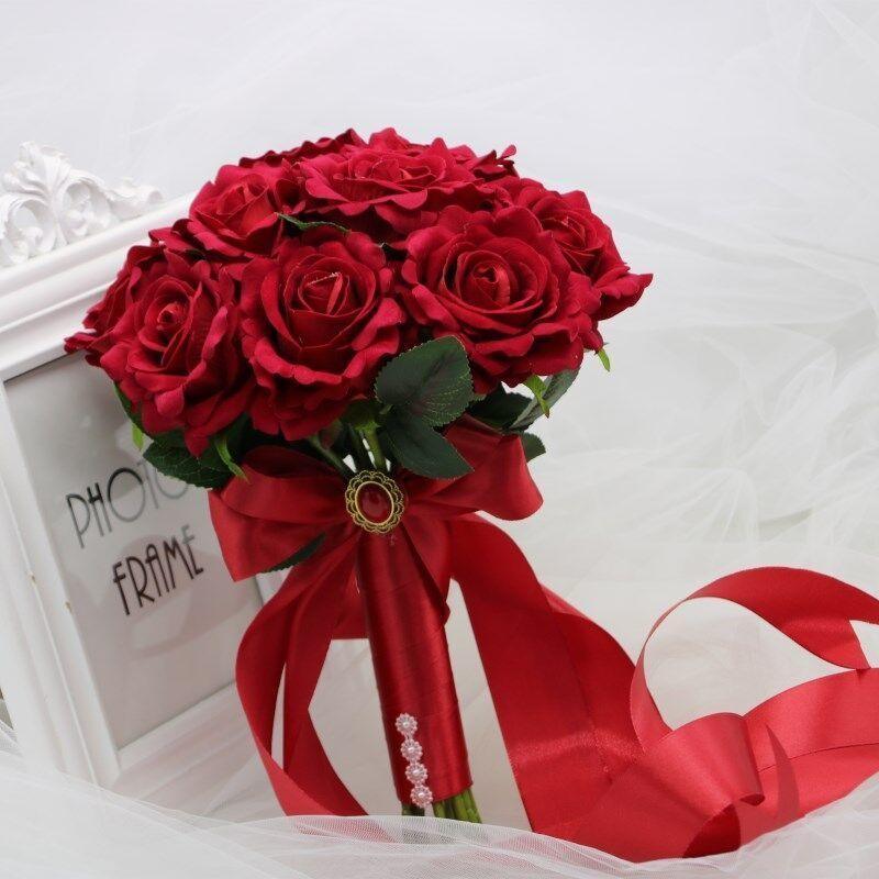 Bridal hand bouquet Red velvet rose hand bouquet Faux hand bouquet - Uflower
