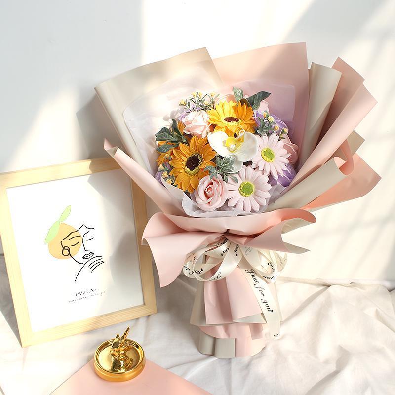 Sunflower bouquet simulation rose flower photo hand bouquet - Uflower