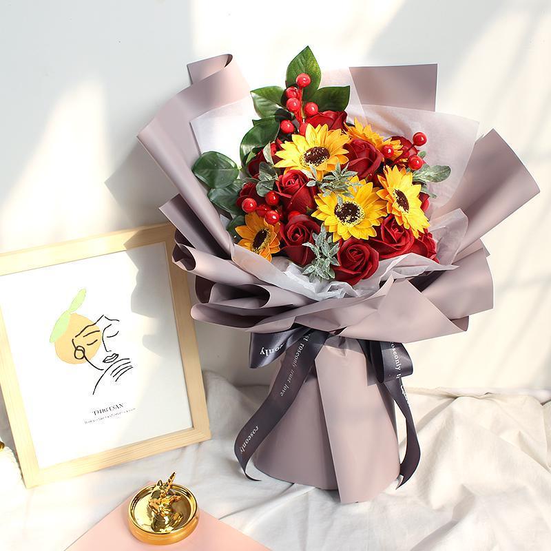Sunflower bouquet simulation rose flower photo hand bouquet - Uflower