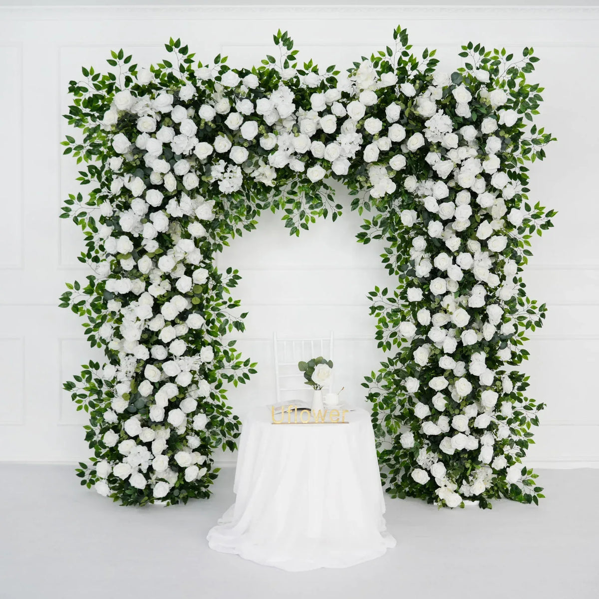 Uflower White Rose Green Leaf Ficus Leaf Square Floral Arches SET80002 - Uflower