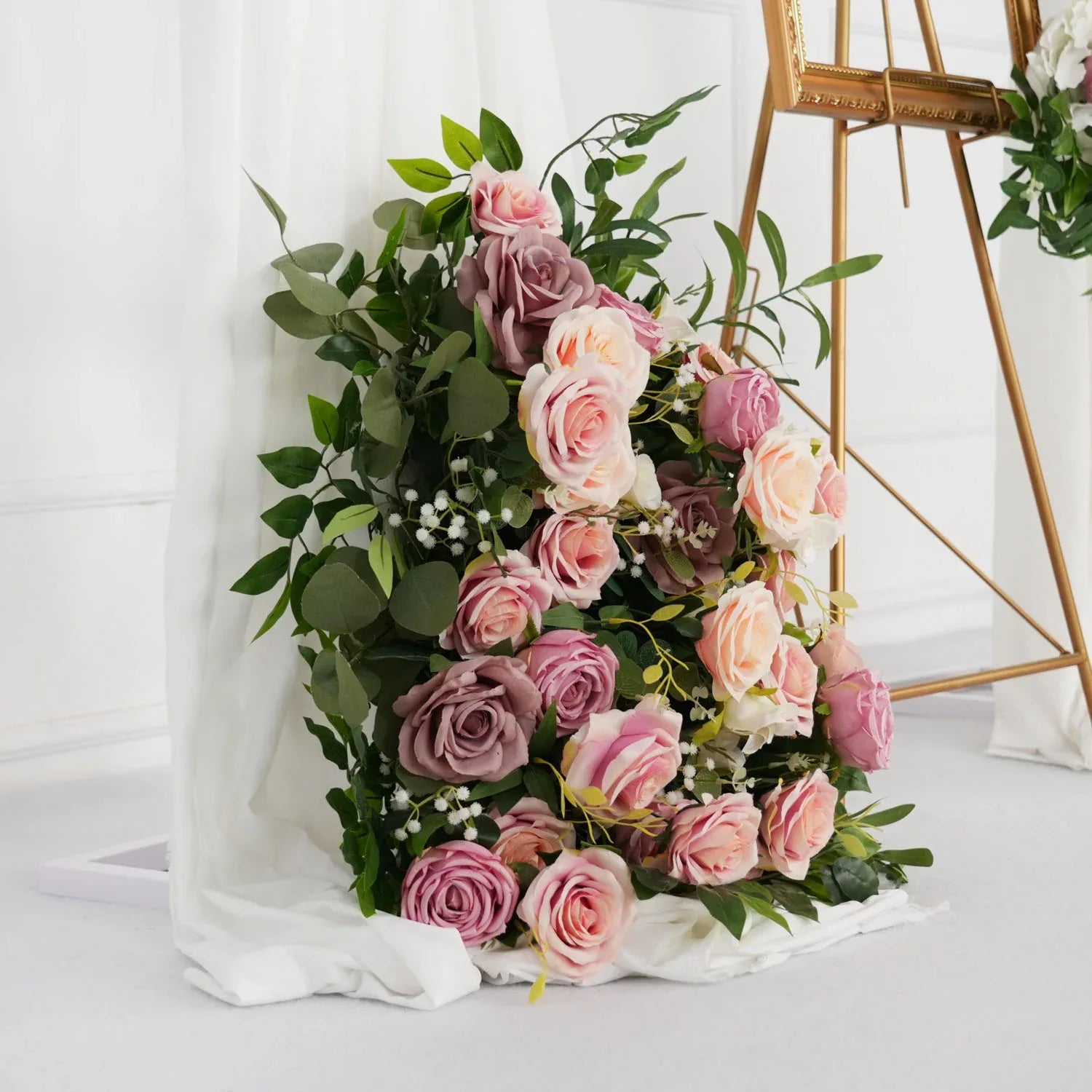 Uflower Pink Faux Flower Wall Backdrop Flower Row Decor SET80016 - Uflower