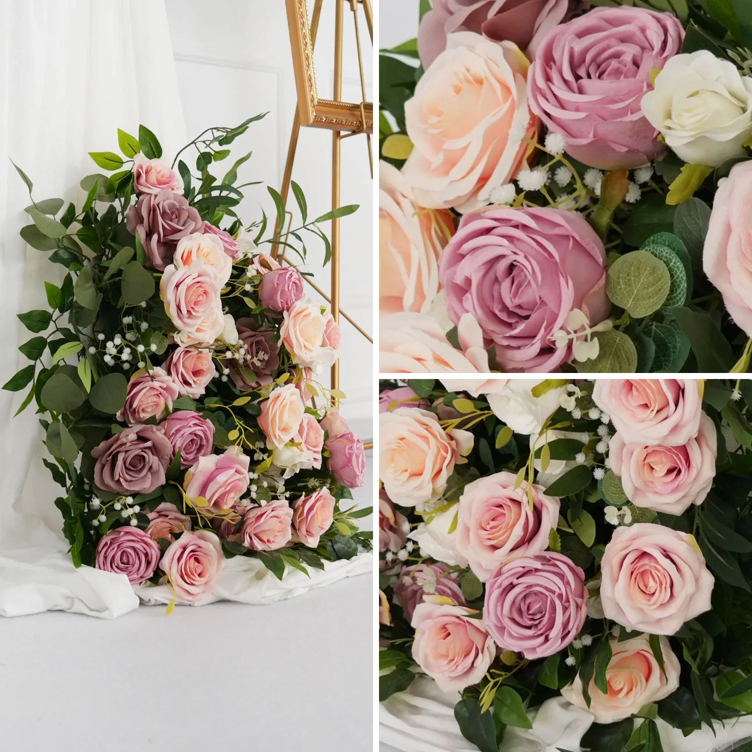 Uflower Pink Faux Flower Wall Backdrop Flower Row Decor SET80016 - Uflower