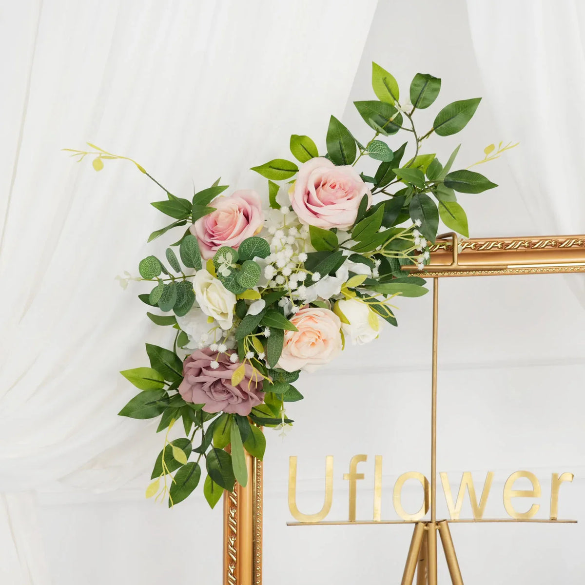 Uflower Pink Faux Flower Wall Backdrop Flower Row Decor SET80016 - Uflower