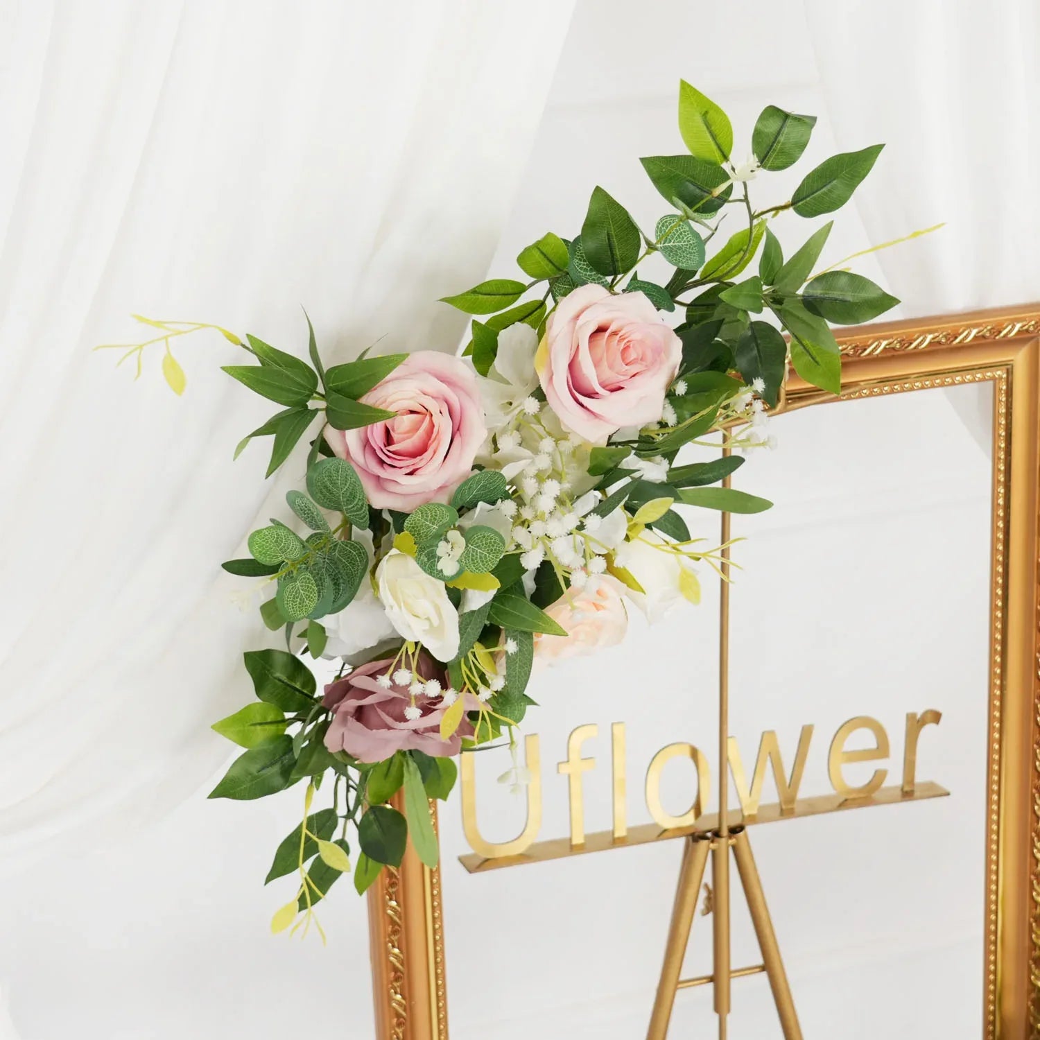 Uflower Pink Faux Flower Wall Backdrop Flower Row Decor SET80016 - Uflower