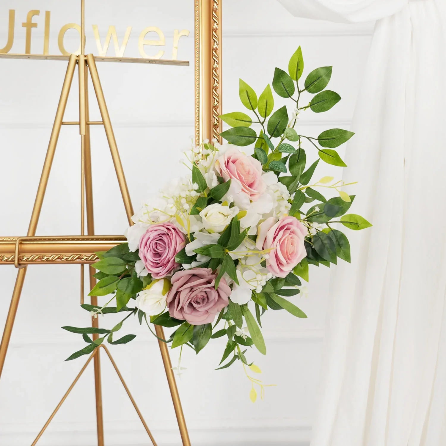 Uflower Pink Faux Flower Wall Backdrop Flower Row Decor SET80016 - Uflower