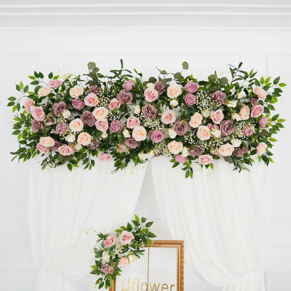 Uflower Pink Faux Flower Wall Backdrop Flower Row Decor SET80016 - Uflower