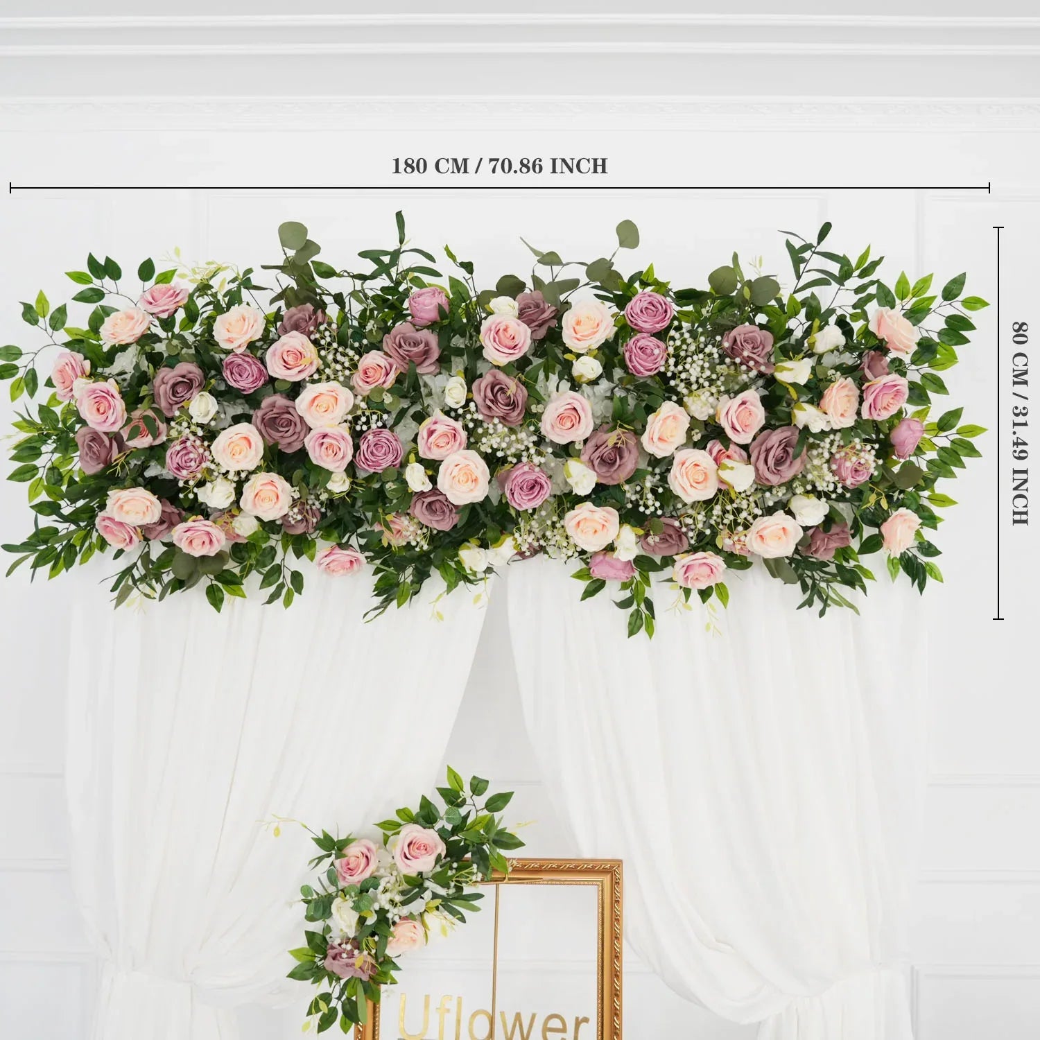 Uflower Pink Faux Flower Wall Backdrop Flower Row Decor SET80016 - Uflower