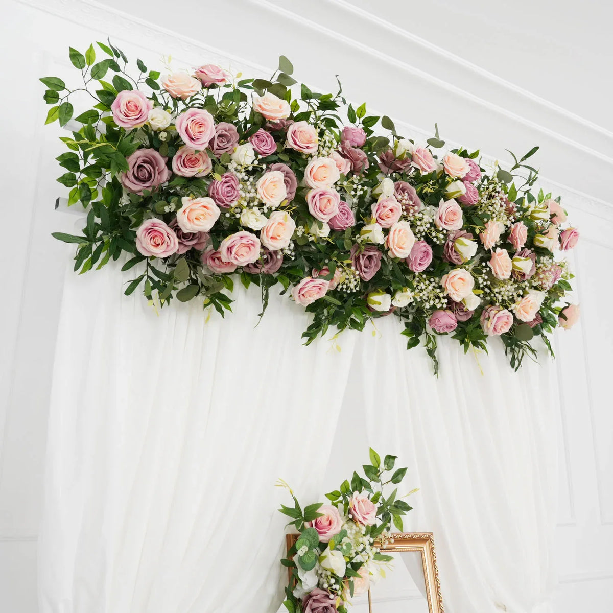 Uflower Pink Faux Flower Wall Backdrop Flower Row Decor SET80016 - Uflower